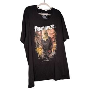 Gutter Garbs Friday the 13th Part II Jason Voorhees Black Graphic T-Shirt 3XL